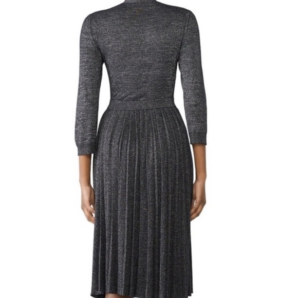 Kate Spade Metallic Dashing Beauty Knit V Neck Pleated Skirt Sweater Dress Sz XS - Picture 3 of 9